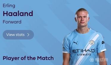 打入制胜球，哈兰德当选曼城vs阿森纳全场最佳球员